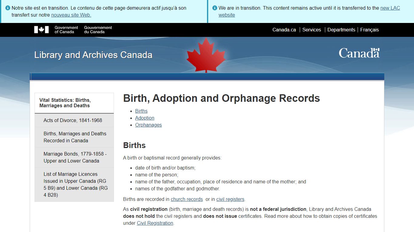 Birth, Adoption and Orphanage Records - Library and Archives Canada